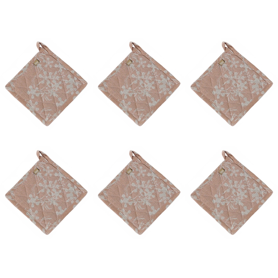 6x Belle Myrtle Kitchen Chambray Pot/Pan Holder/Trivet Mat 20x20cm Square Clay