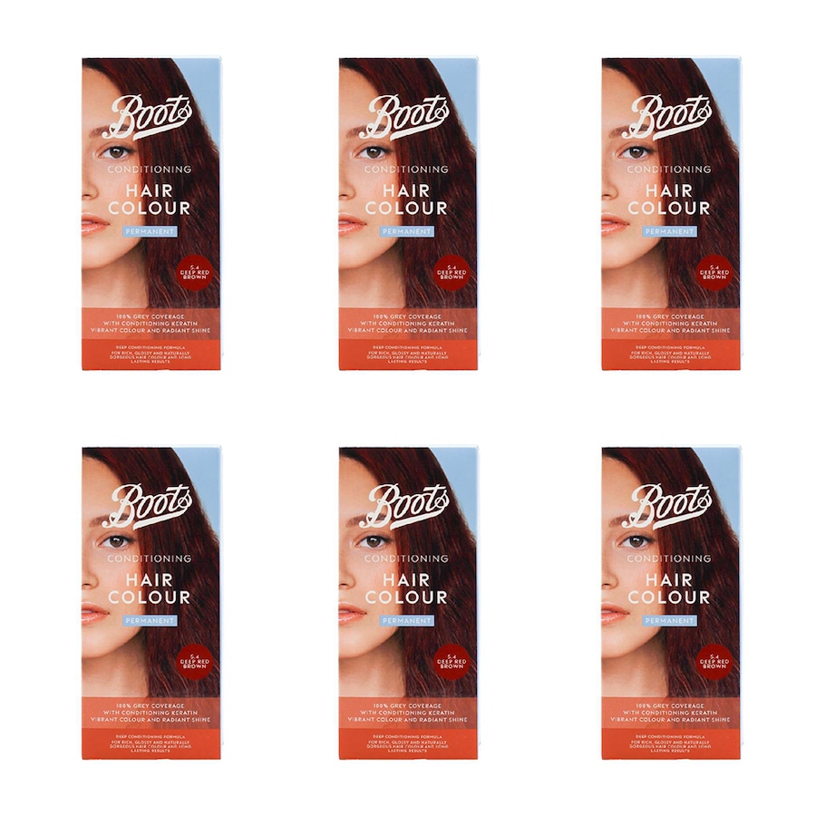 6x Boots Permanent Hair Dye Colour w/ Keratin Treatment Deep Red Brown 5.4