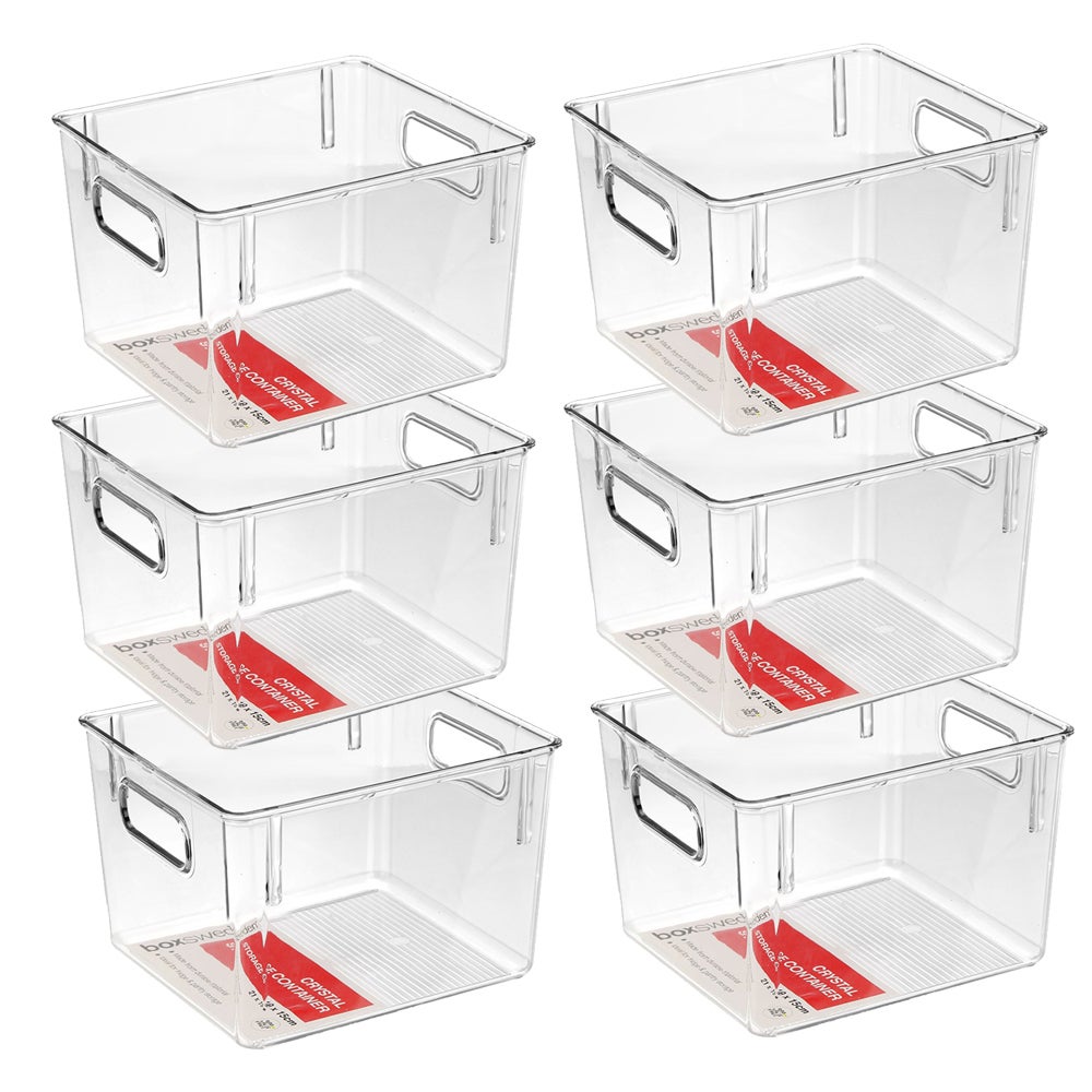 6x Boxsweden Crystal Plastic Storage Container 21cm MED Fridge/Pantry Organiser