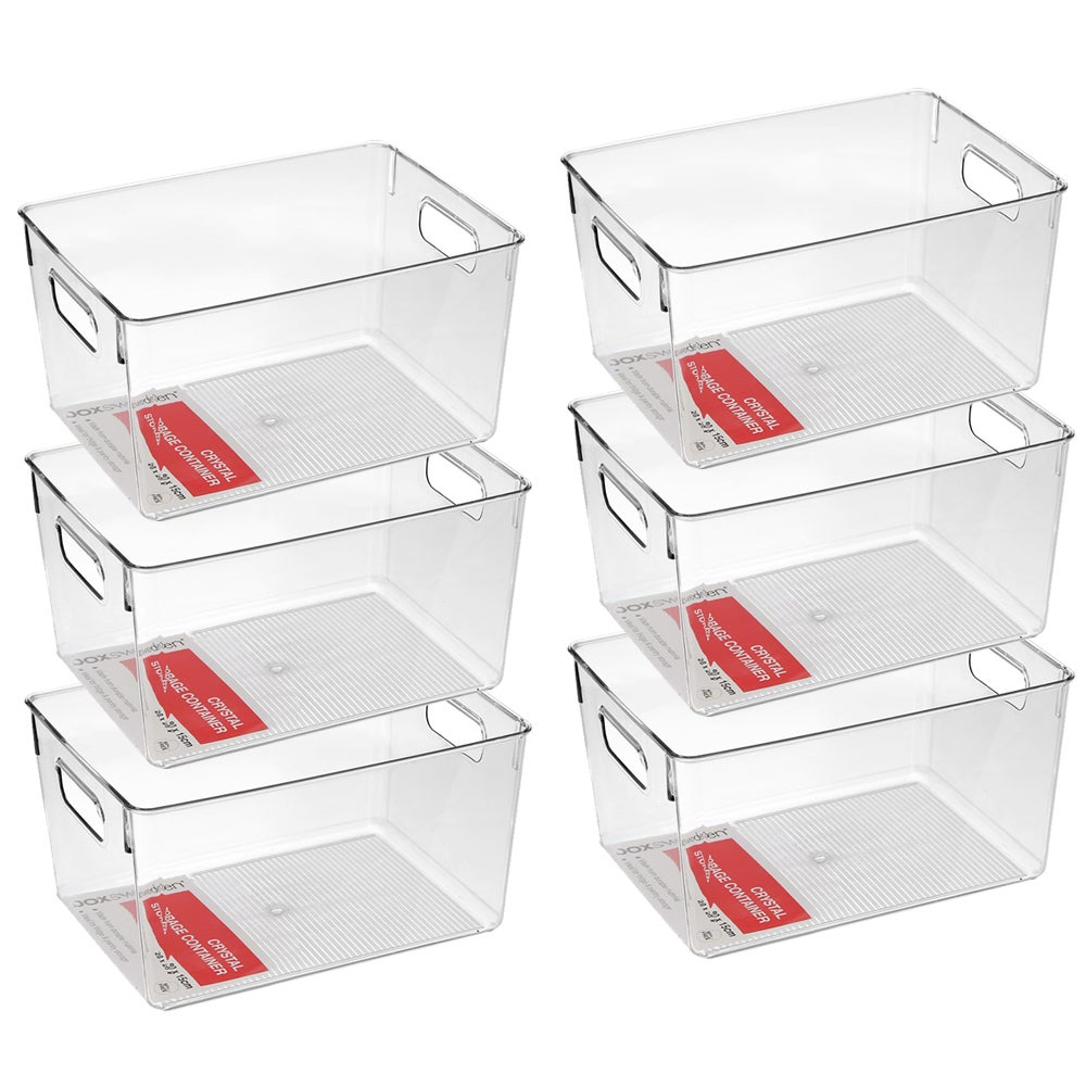 6x Boxsweden Crystal Plastic Storage Container 28cm LRG Fridge/Pantry Organiser