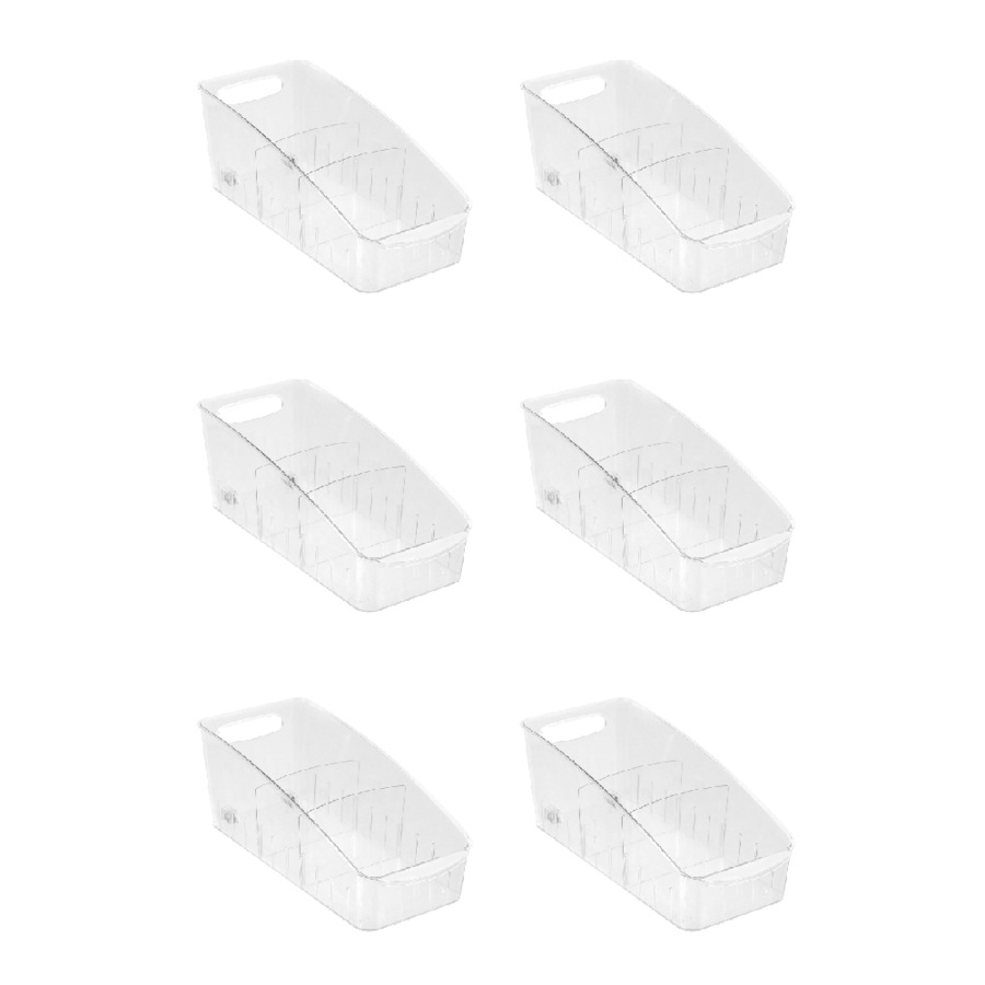 6x Boxsweden Crystal Roll Out Tray Storage Organiser w/ Dividers 38x16.5cm CLR