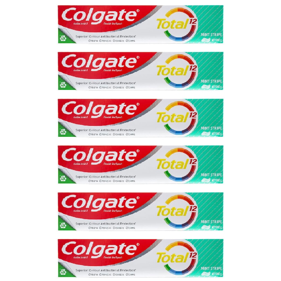 6x Colgate 200g Fluoride Toothpaste Tube Total 12 Mint Stripe Dental Oral Care
