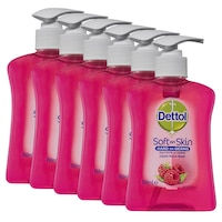 6x Dettol 250ml Liquid Soft on Skin Hand Wash Soap Raspberry Pump