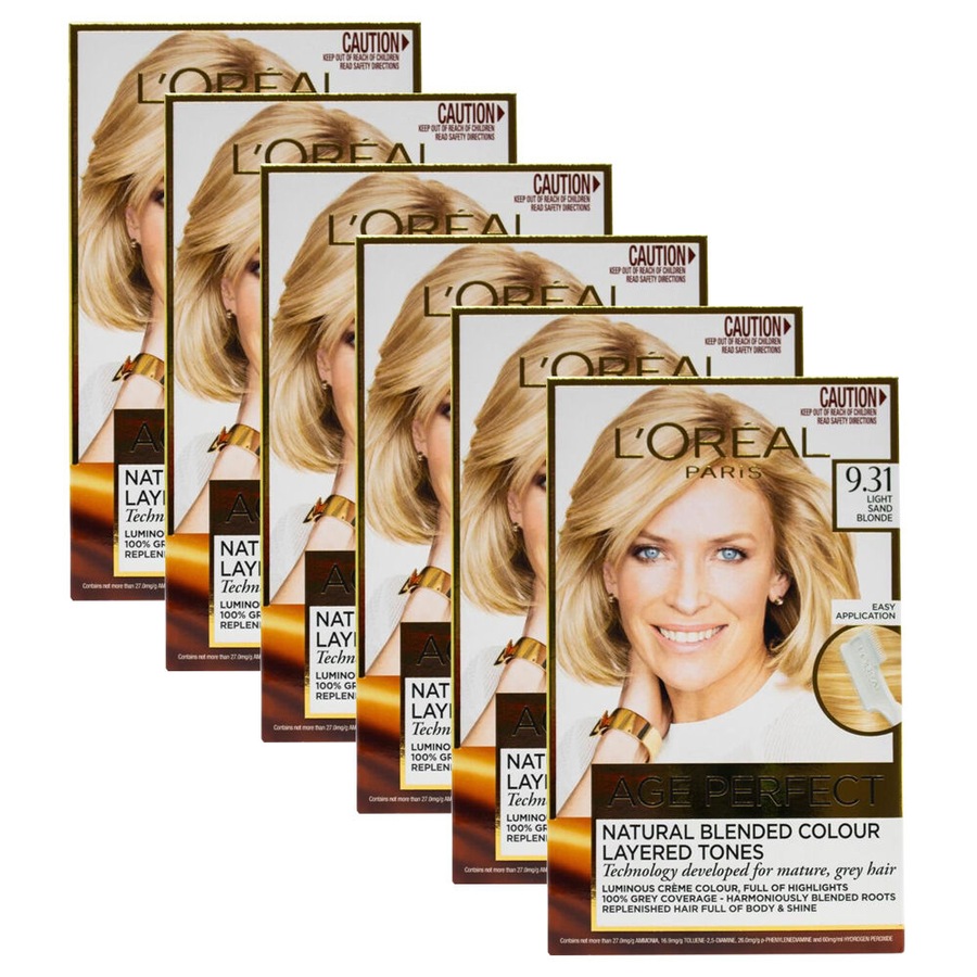 Buy 6x Loreal Age Perfect Hair Colour 9.31 Light Sand Blonde Creme Dye ...