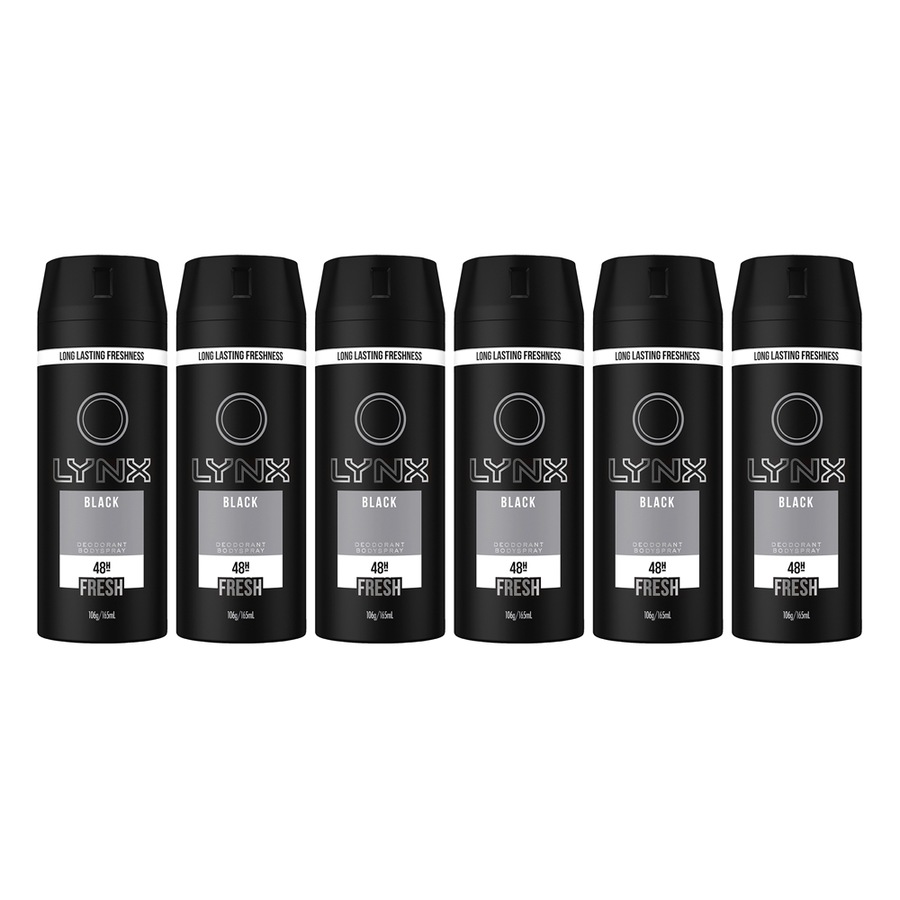 6x Lynx Fresh 165ml Body Spray 48h Protection Men Deodorant Fragrance Black