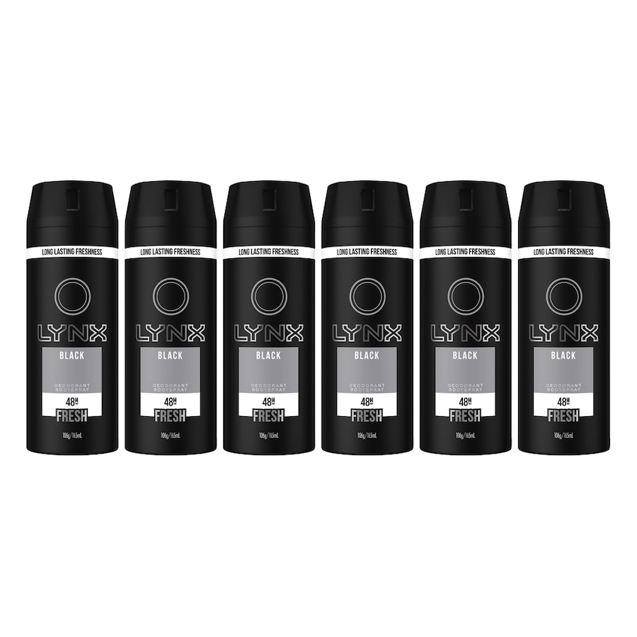 6x Lynx Fresh 165ml Body Spray 48h Protection Men Deodorant Fragrance Black