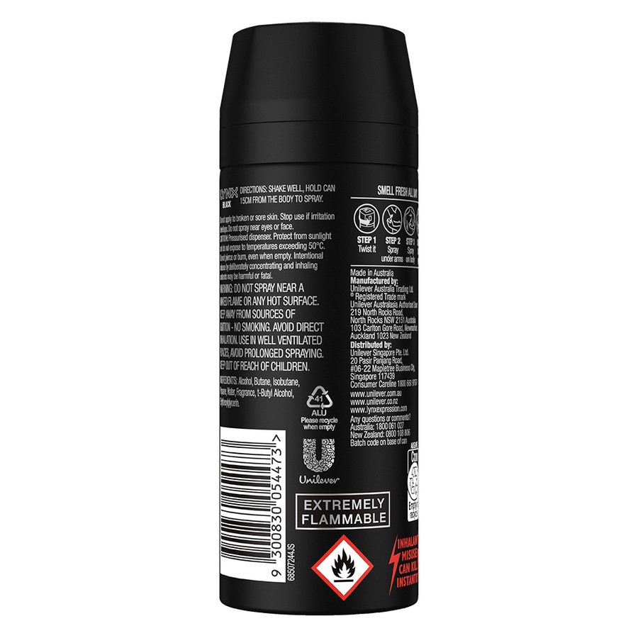 6x Lynx Fresh 165ml Body Spray 48h Protection Men Deodorant Fragrance Black