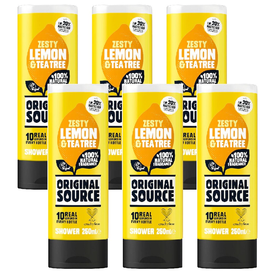 6x Original Source Shower Gel Vegan Body Wash Zesty Lemon And Tea Tree 250ml
