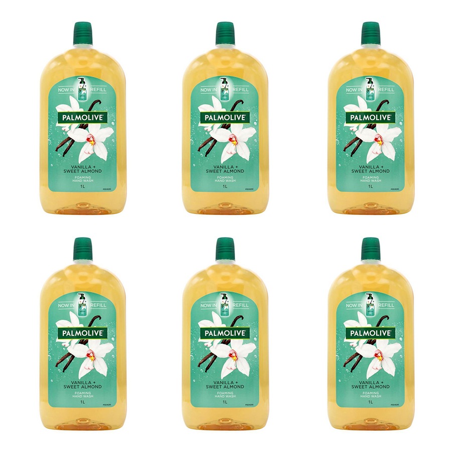 6x Palmolive 1L Foaming Hand Wash Refill Cleaning Soap Vanilla & Sweet Almond