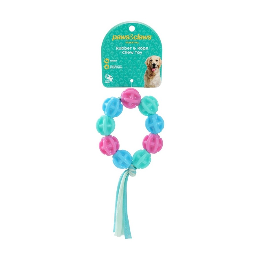 6x Paws And Claws Durable TPR & T-Shirt Rope Pet Puppy Dog Chew Toy Assorted