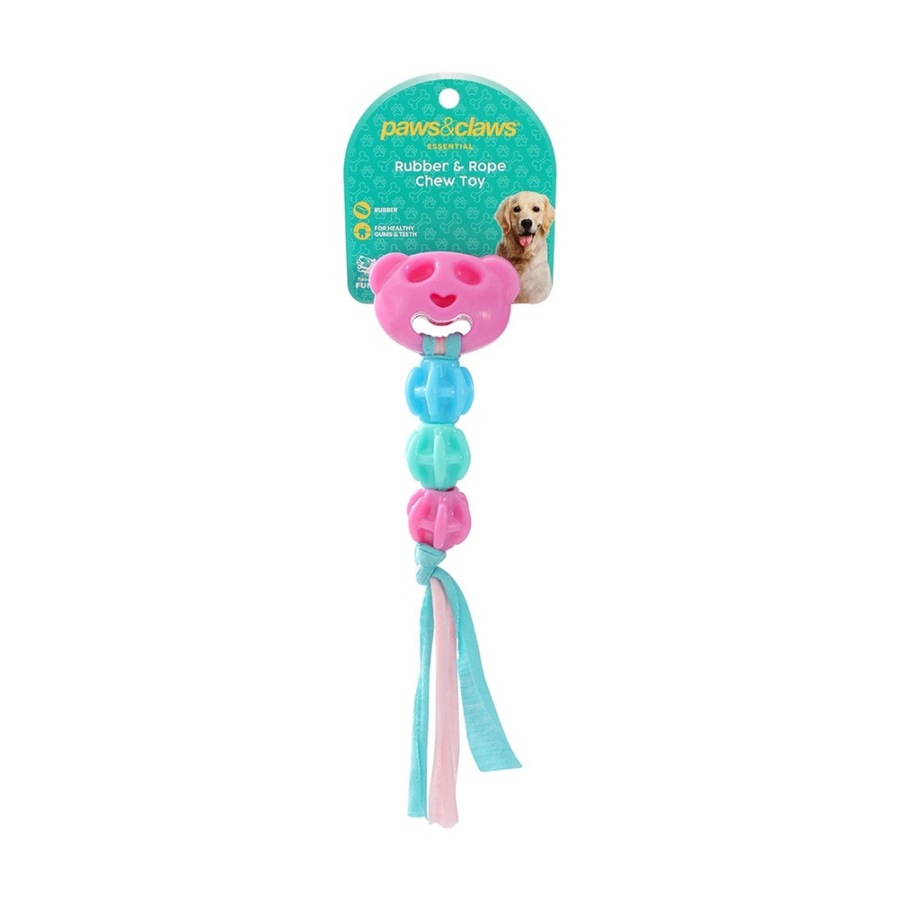6x Paws And Claws Durable TPR & T-Shirt Rope Pet Puppy Dog Chew Toy Assorted