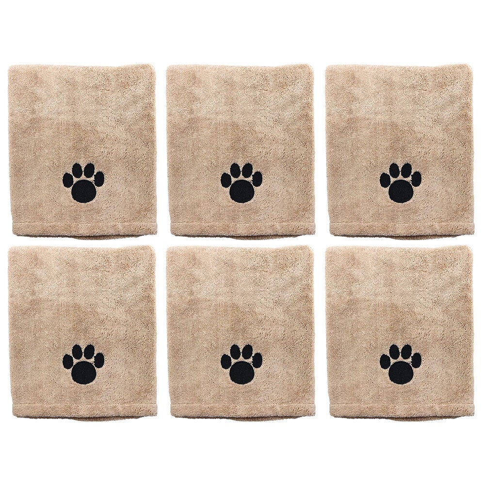 6x Paws & Claws 60x90cm Microfiber Drying Soft Towel Dogs/Cats/Pets Grooming BRN