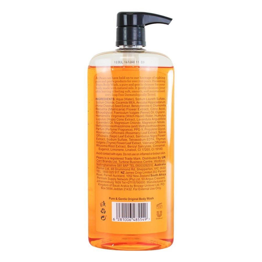 6x Pears 750ml Body Wash Soap-Free Liquid Shower Bath Cleanser Pure & Gentle