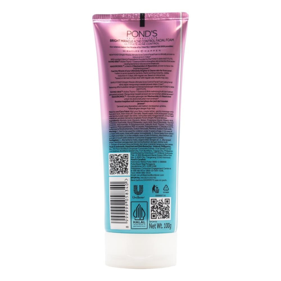 6x Ponds Bright Miracle Acne Control Niasorcinol Foam Facial Cleanser 100g