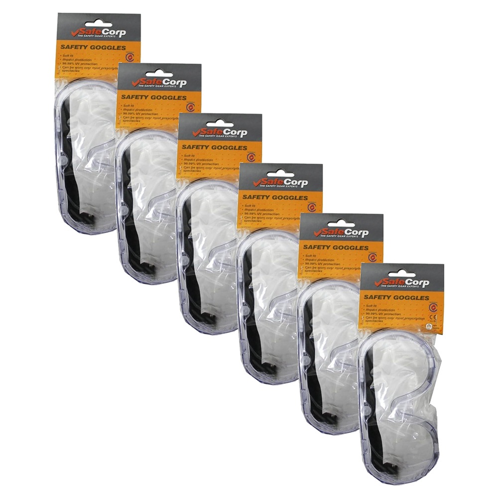 6x Safecorp PPE Safety Equipment Goggles/Eyeware UV Resistant Soft Fit Clear Australia