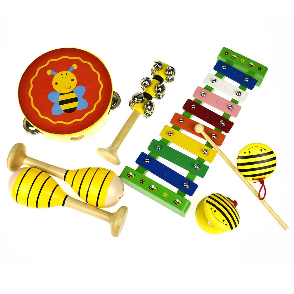 7pc Kaper Kidz Bee Percussion Musical Instrument Set Kids Wooden Toy Kit 2y+