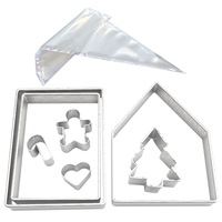 7pc R&M Gingerbread House Bake Steel Cookie Cutter Baking Set w/ 5x Piping Bags