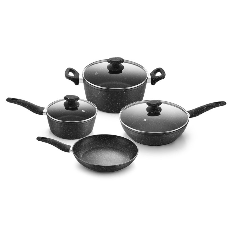 7pc Stone Magic Non-Stick Cookware Pot & Pan Set w/Lid for Induction/Gas Top