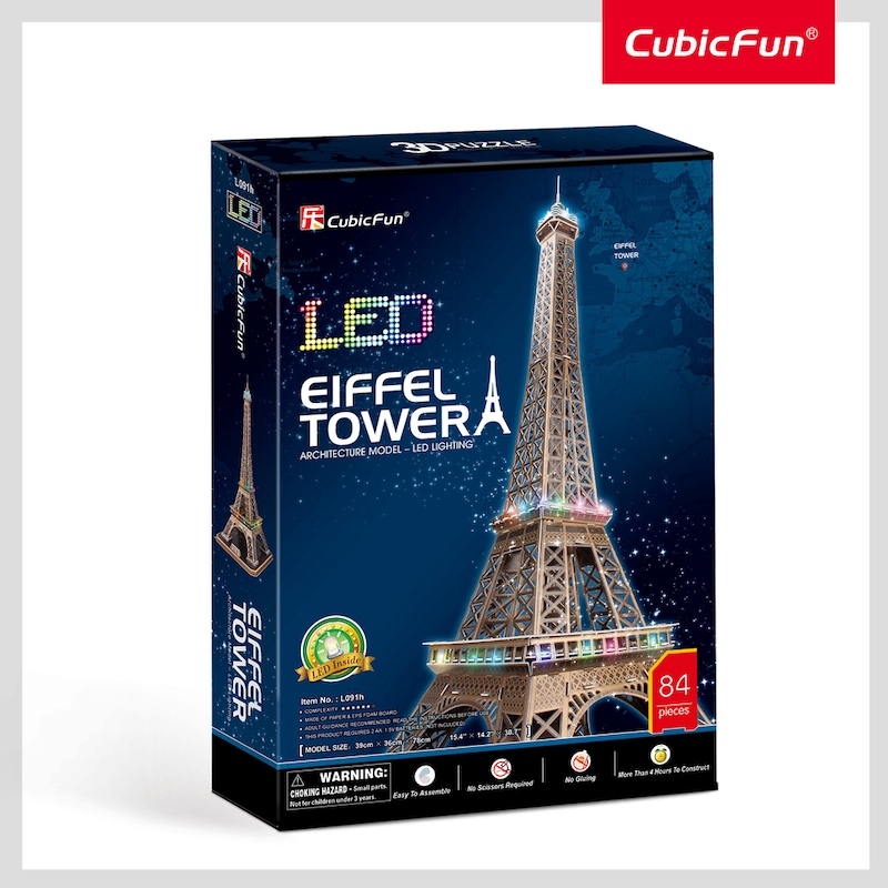 Buy 84pc CubicFun LED Eiffel Tower 3D Puzzle Kids/Children DIY ...