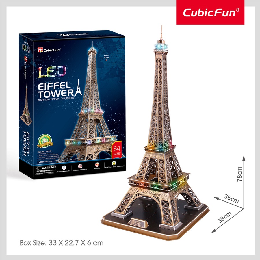 84pc CubicFun LED Eiffel Tower 3D Puzzle Kids/Children DIY Interactive Toy 3y+