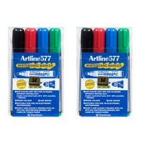 8pc Artline 577 5mm Bullet Nib Office Whiteboard Marker Assorted Colours Wallet