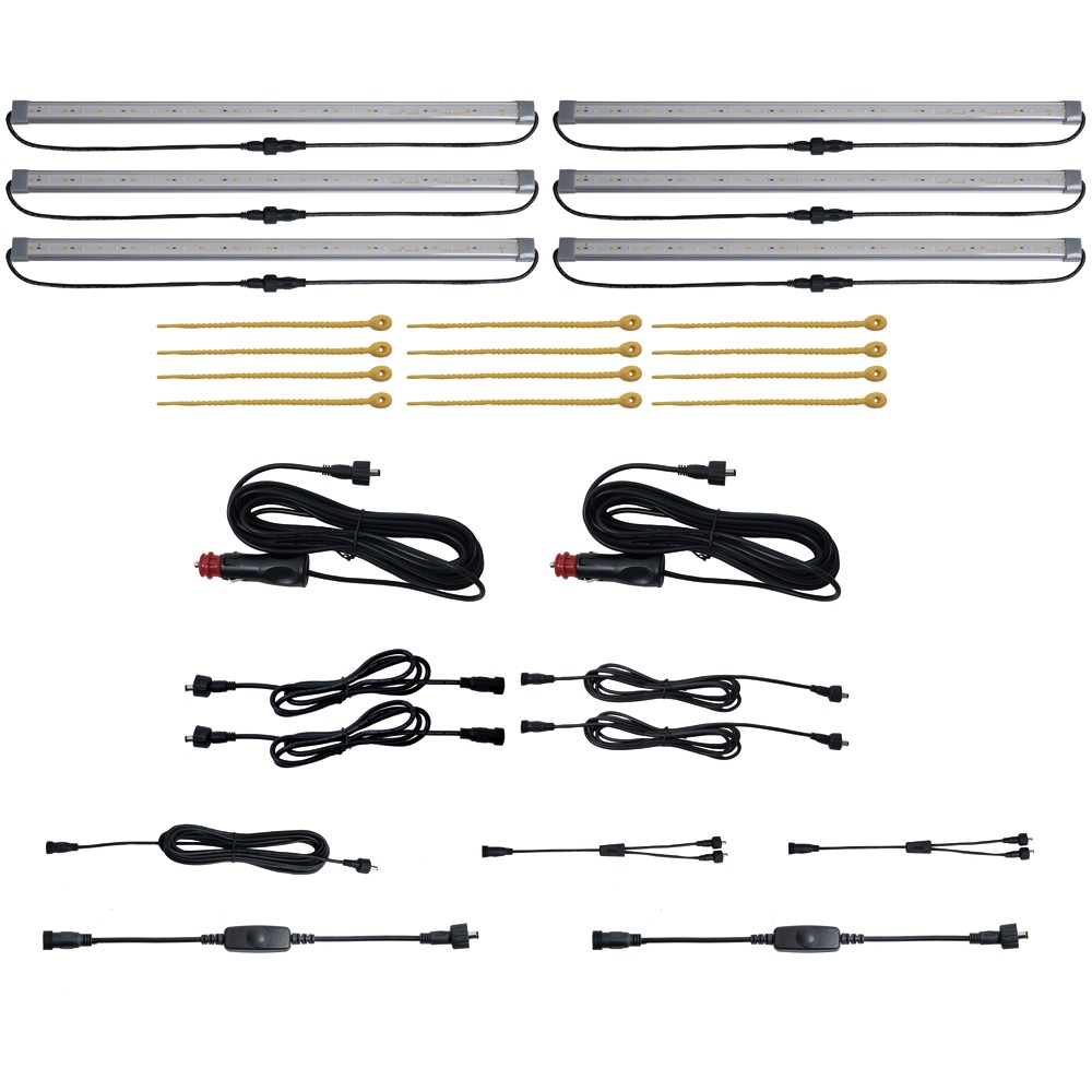 8pc Oztrail 6 Bar LED Light Kit Outdoor Camping Plug/Switch/Cable w/ Carry Bag