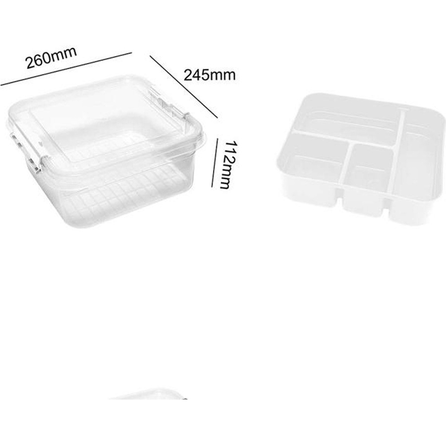 8PK Braz Plastic 5 Compartment Storage Container W/ Secure Clip Lid 5L Assorted