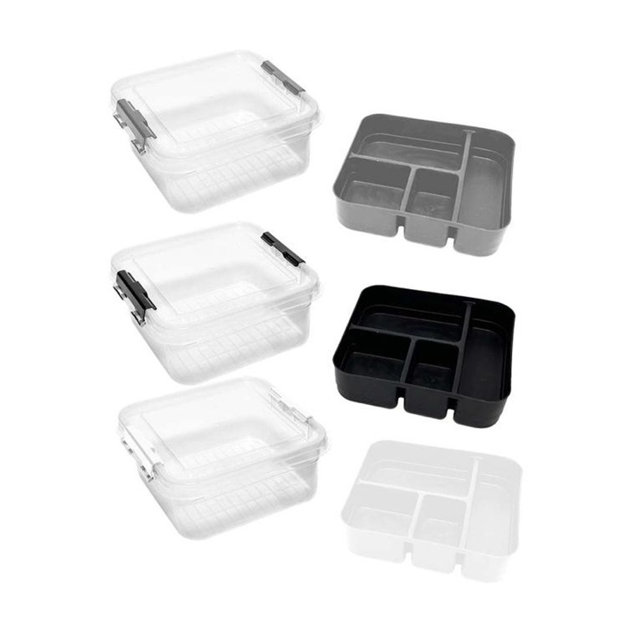 8PK Braz Plastic 5 Compartment Storage Container W/ Secure Clip Lid 5L Assorted