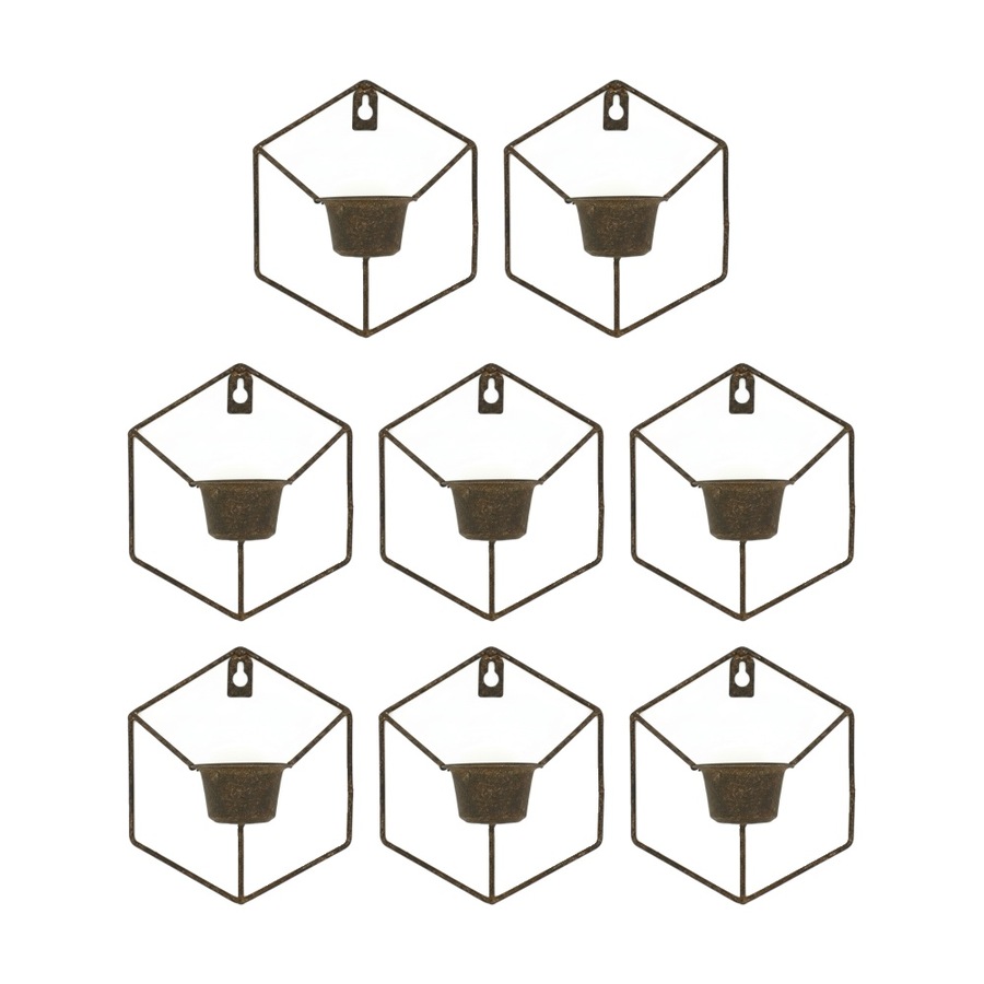 8PK Bronrob Rustic Metal Mini Wall Planter With Geometric Frame 16x14.5cm