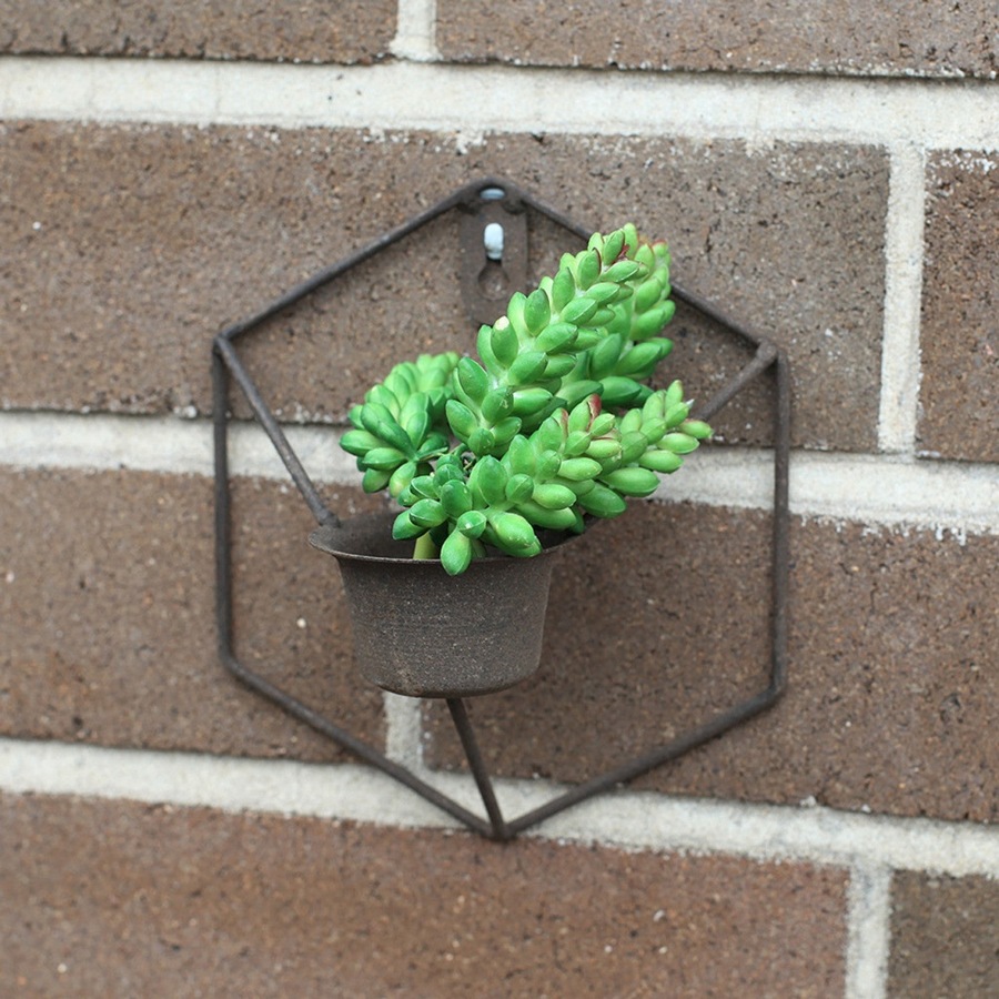 8PK Bronrob Rustic Metal Mini Wall Planter With Geometric Frame 16x14.5cm