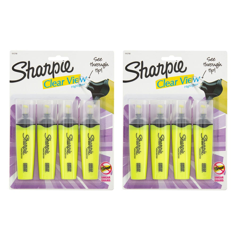 8PK Sharpie Clear View Highlighter Office/School Pen Marker Writing Yellow