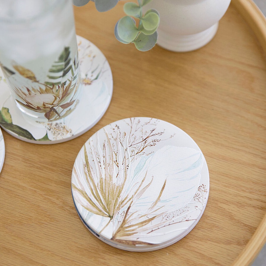 8PK Splosh Palm Cove Dried Palm Ceramic Beverage Coaster Decor 10.5cm Round