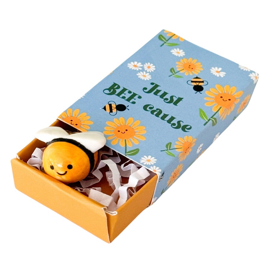 8PK Urban Bee Cause Matchbox Memory Gift Keepsake Figurine 5cm Blue