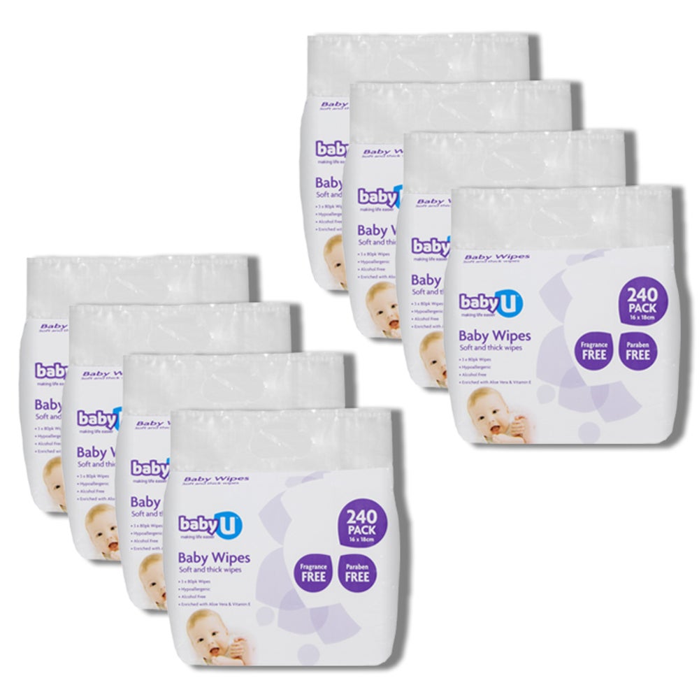 8x 240pc BabyU Baby/Infant/Kids Alcohol/Fragrance Free Absorbent Wet Wipes