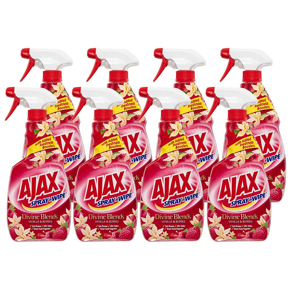 8x Ajax Spray N Wipe 475ml Trigger Bottle Multipurpose Cleaner Vanilla & Berries