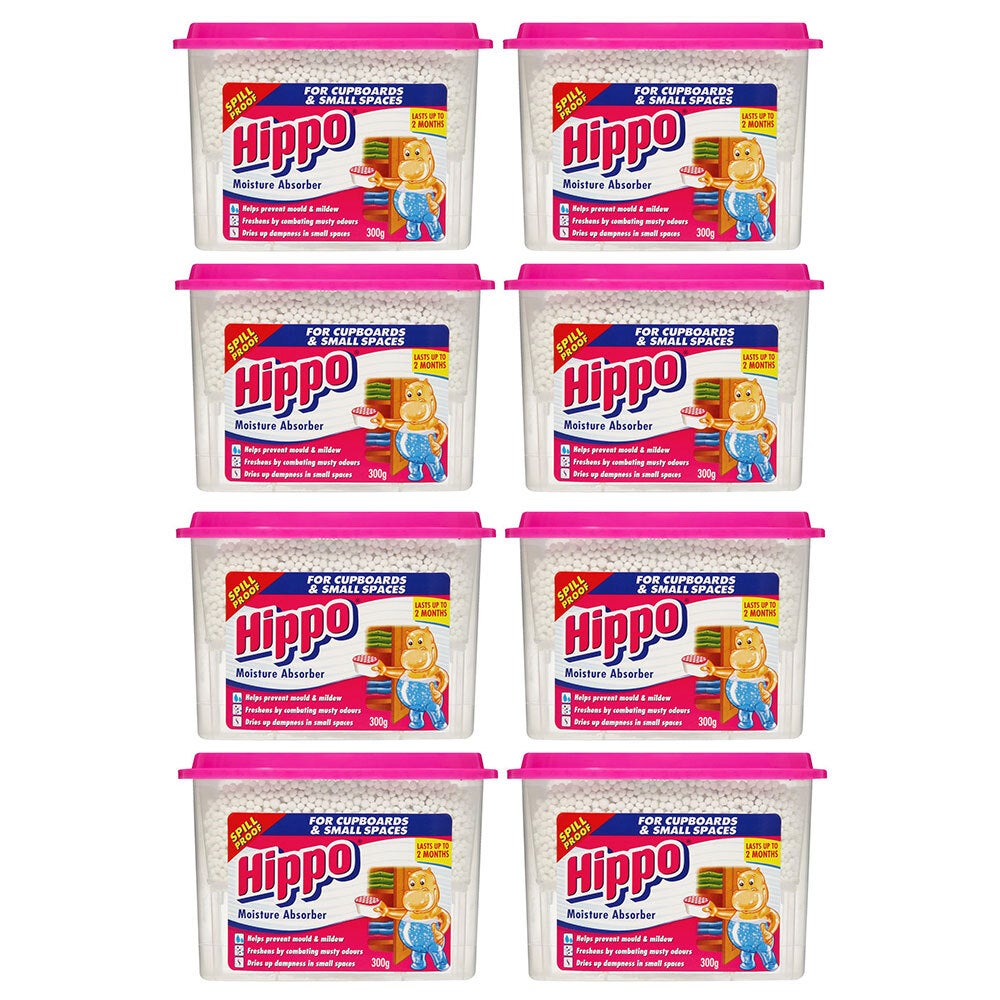 8x Hippo Moisture Absorber/Remove Odours Home/Office Cupboards/Wardrobes/Drawers