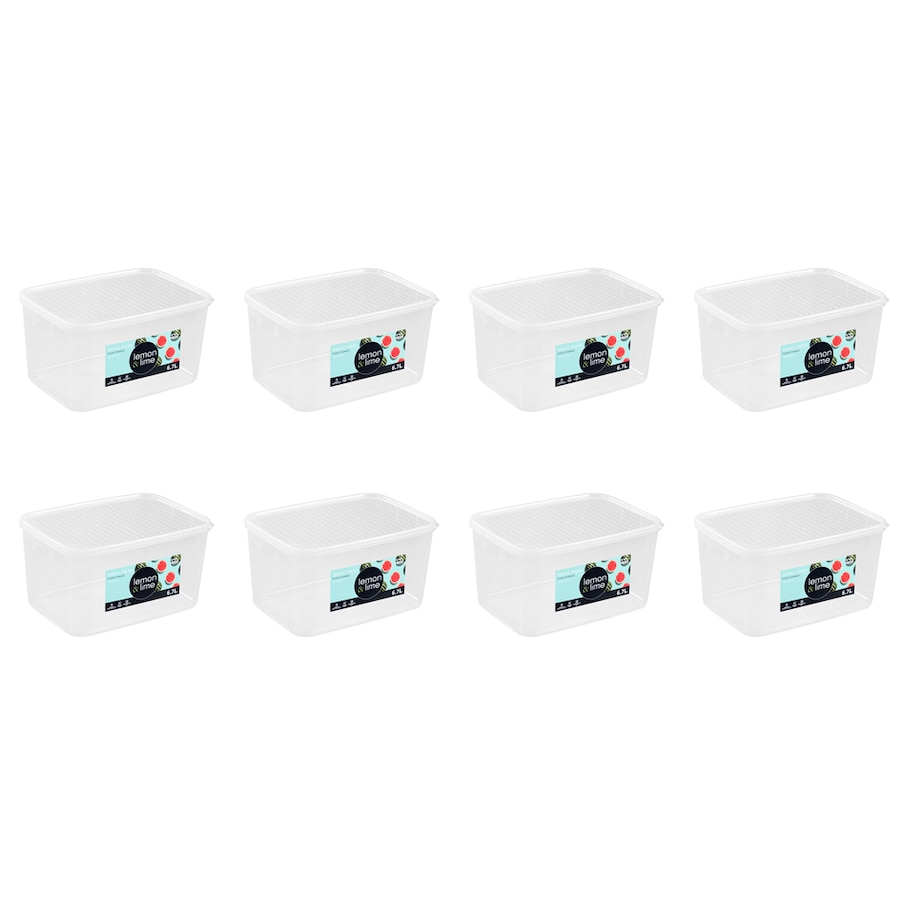 8x Lemon & Lime 6.7L Rectangle Simple Fresh Food Storage Reusable Container CLR