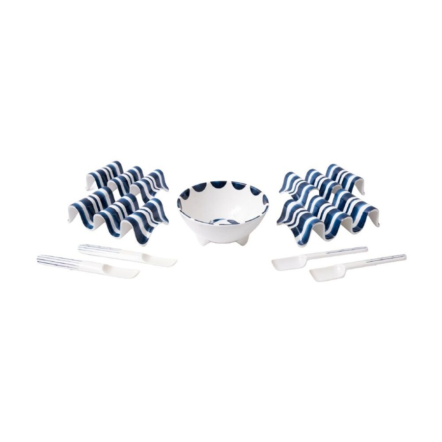 9pc Prepara Taco Gift Set Coastal Stripe Kitchenware Melamine - White/Blue