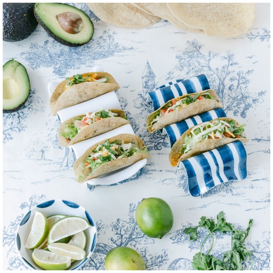 9pc Prepara Taco Gift Set Coastal Stripe Kitchenware Melamine - White/Blue