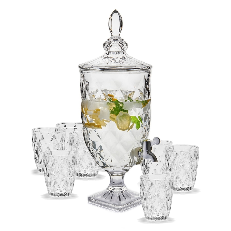 9pc Salt & Pepper Camden 4.8L Drink Juice Dispenser Jar & Tumblers Set Clear