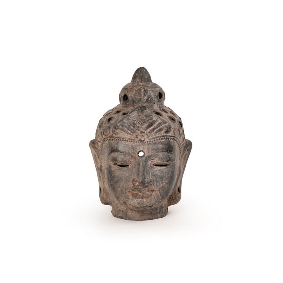 Buddha Head Terracotta Garden Ornament Sculpture Decor 38x52cm Grey