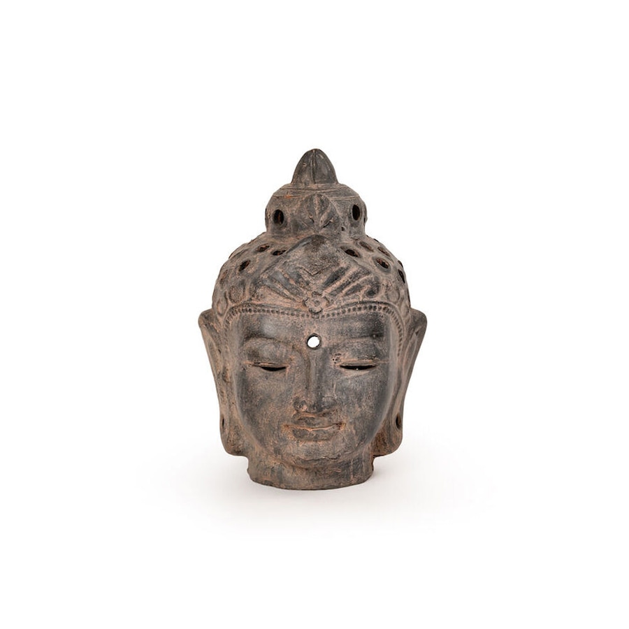 Buddha Head Terracotta Garden Ornament Sculpture Decor 38x52cm Grey