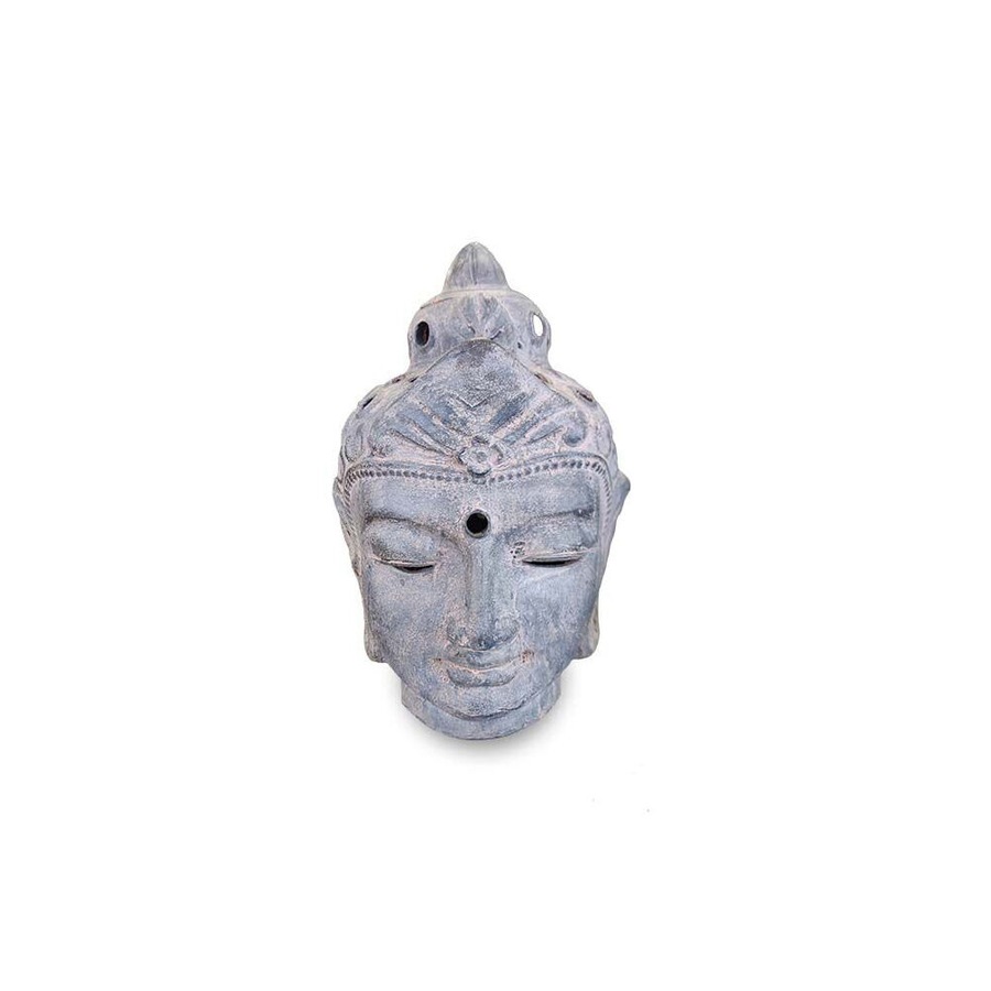 Buddha Head Terracotta Garden Ornament Sculpture Decor 38x52cm Grey