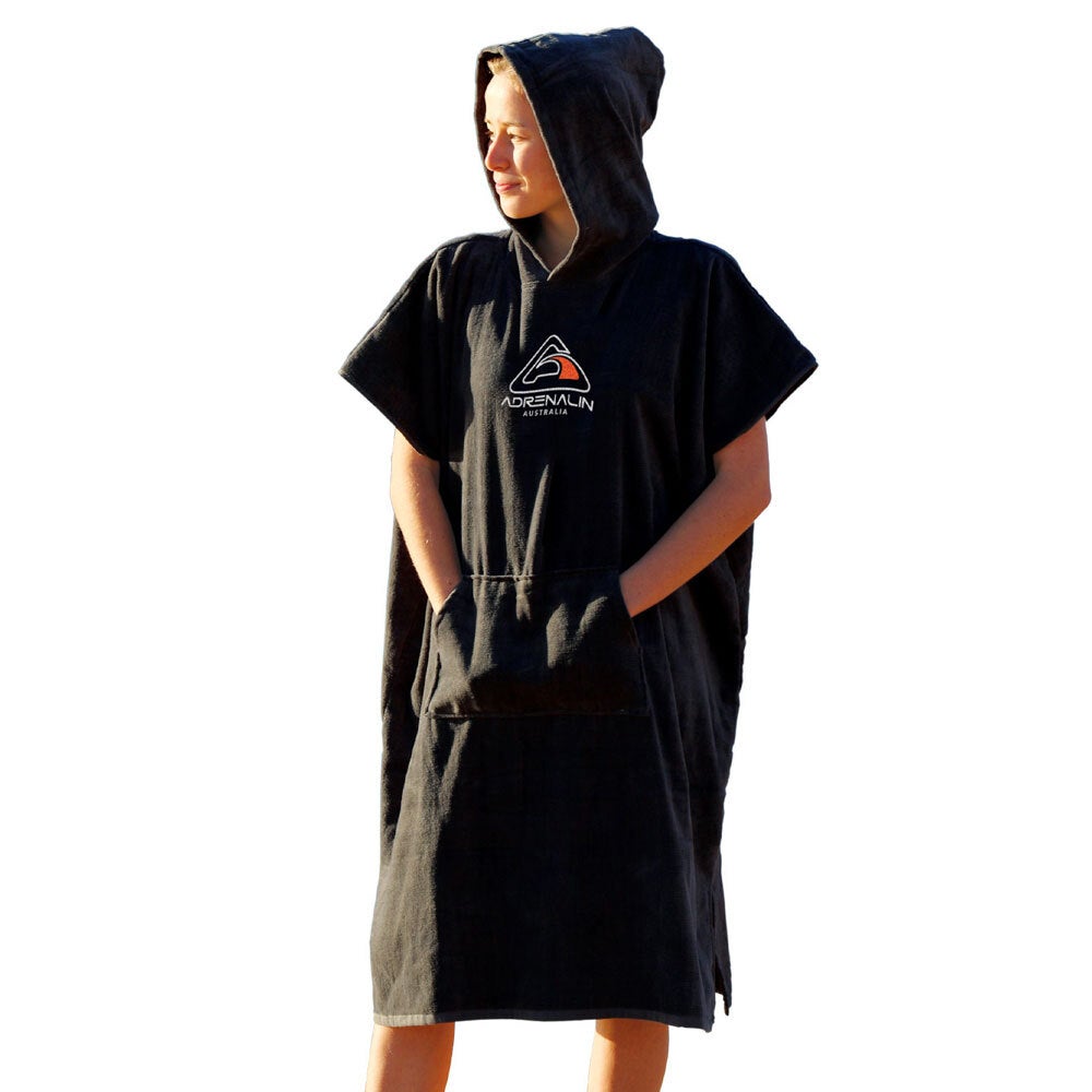Adrenalin 100% Cotton Beach/Spa/Pool Towel Hooded Poncho Towel L Adults/Teen BLK