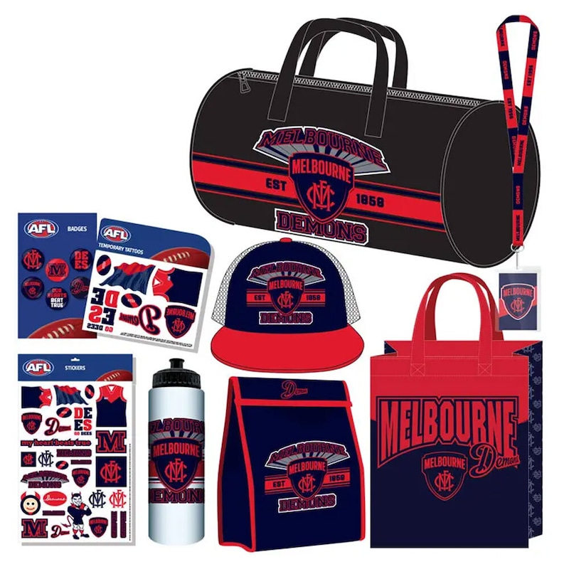 Buy Afl Melbourne Demons Showbag 21b W Drink Bottlebackpackcapbadgesstickers Mydeal 9974