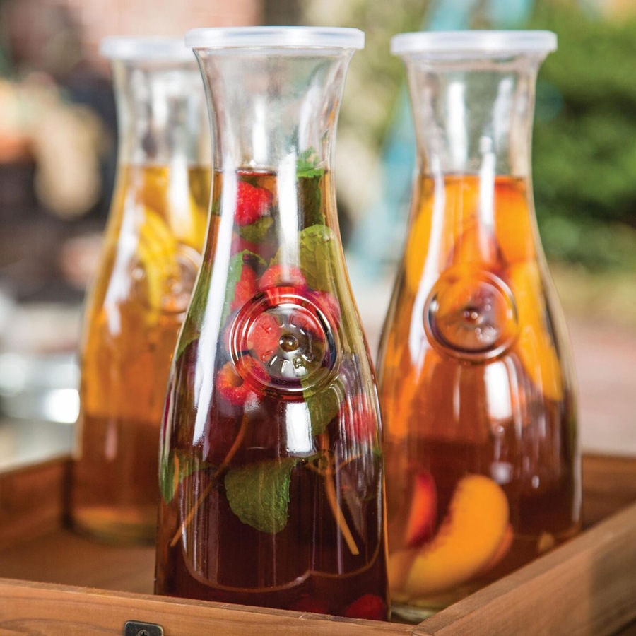 Anchor Hocking 1L Glass Carafe w/ Plastic Lid Water/Juice Drink Pitcher Clear