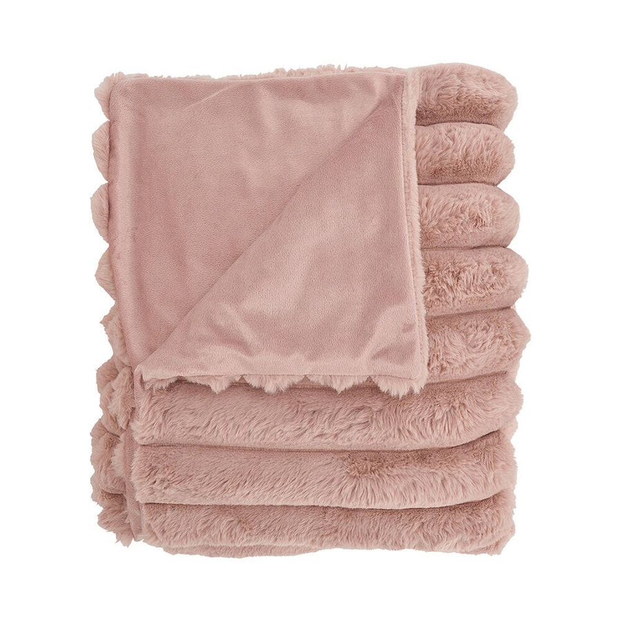 Annabel Trends Ribbed Fur Throw Blanket Sofa/Home Decor 130x160cm Dusty Pink