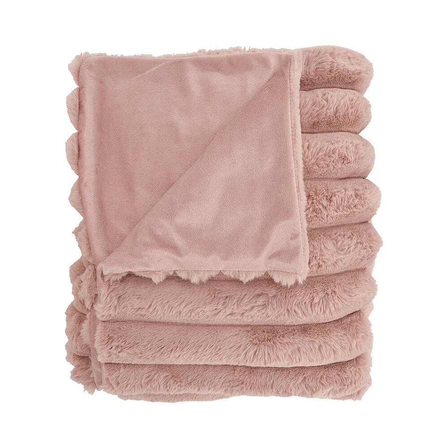 Annabel Trends Ribbed Fur Throw Blanket Sofa/Home Decor 130x160cm Dusty Pink