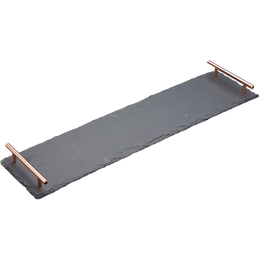 Artesa Rustic Slate Rectangular Serving Platter w/Copper Handles 60x15cm