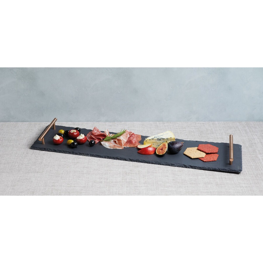 Artesa Rustic Slate Rectangular Serving Platter w/Copper Handles 60x15cm